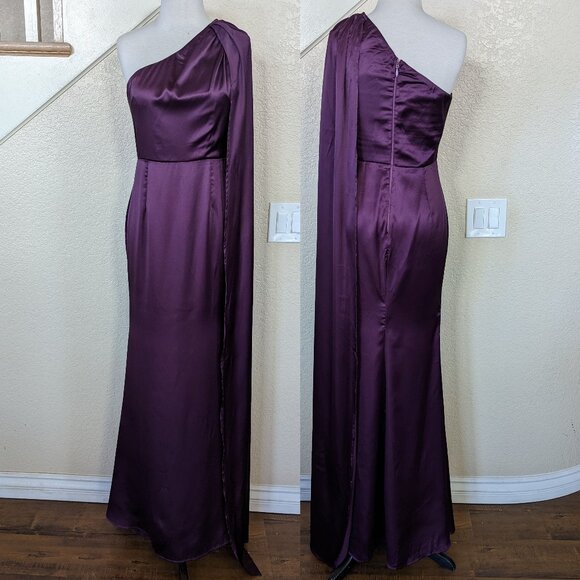 Eggplant Purple One Shoulder Satin Formal Prom Wedding guest Dress 8 - Picture 2 of 4